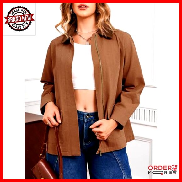 Oversized Utility Jacket with Zip Up and Pockets, Corduroy Collar - Picture 3 of 6